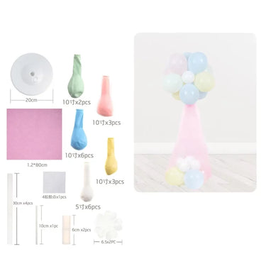 Kit de Coluna com Suportes de Balões e Rede Rosa - 18 PÇ